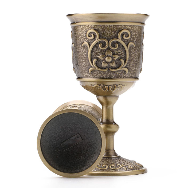 Vintage embossed flower bronze wine glass