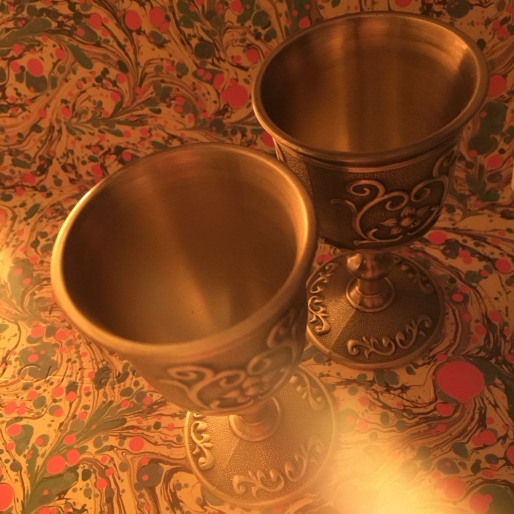 Vintage embossed flower bronze wine glass