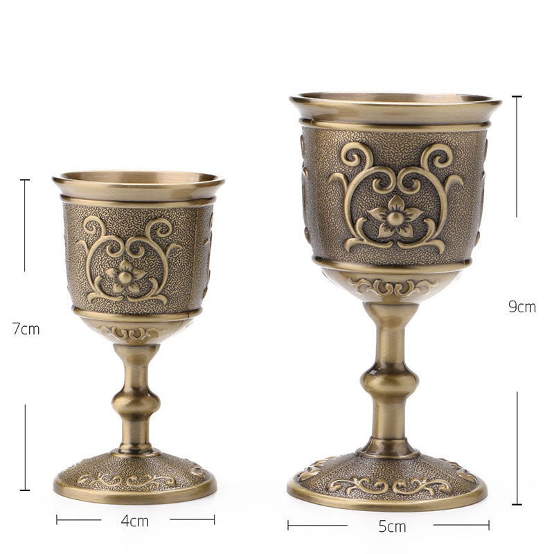 Vintage embossed flower bronze wine glass