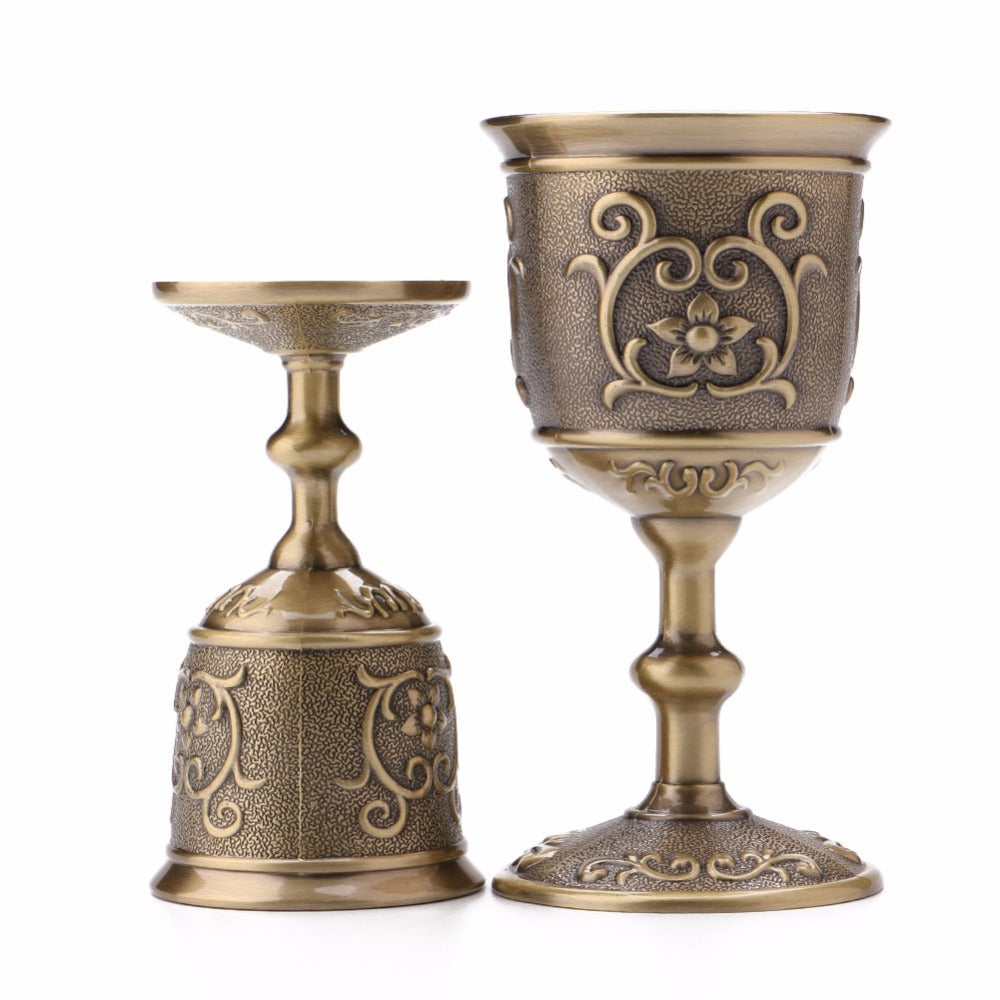 Vintage embossed flower bronze wine glass