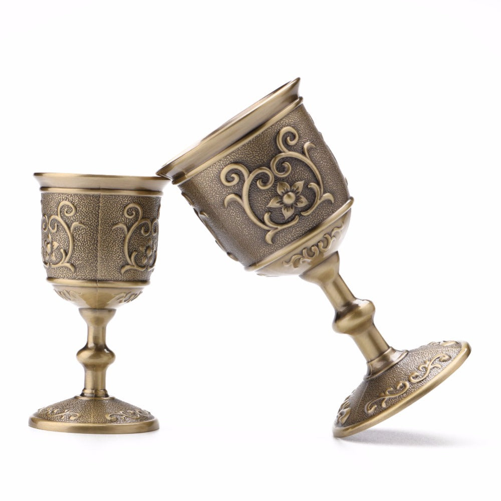 Vintage embossed flower bronze wine glass