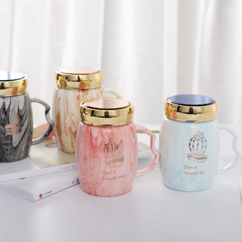 Marbling Mug Four Design Ceramic Cup With A Lid