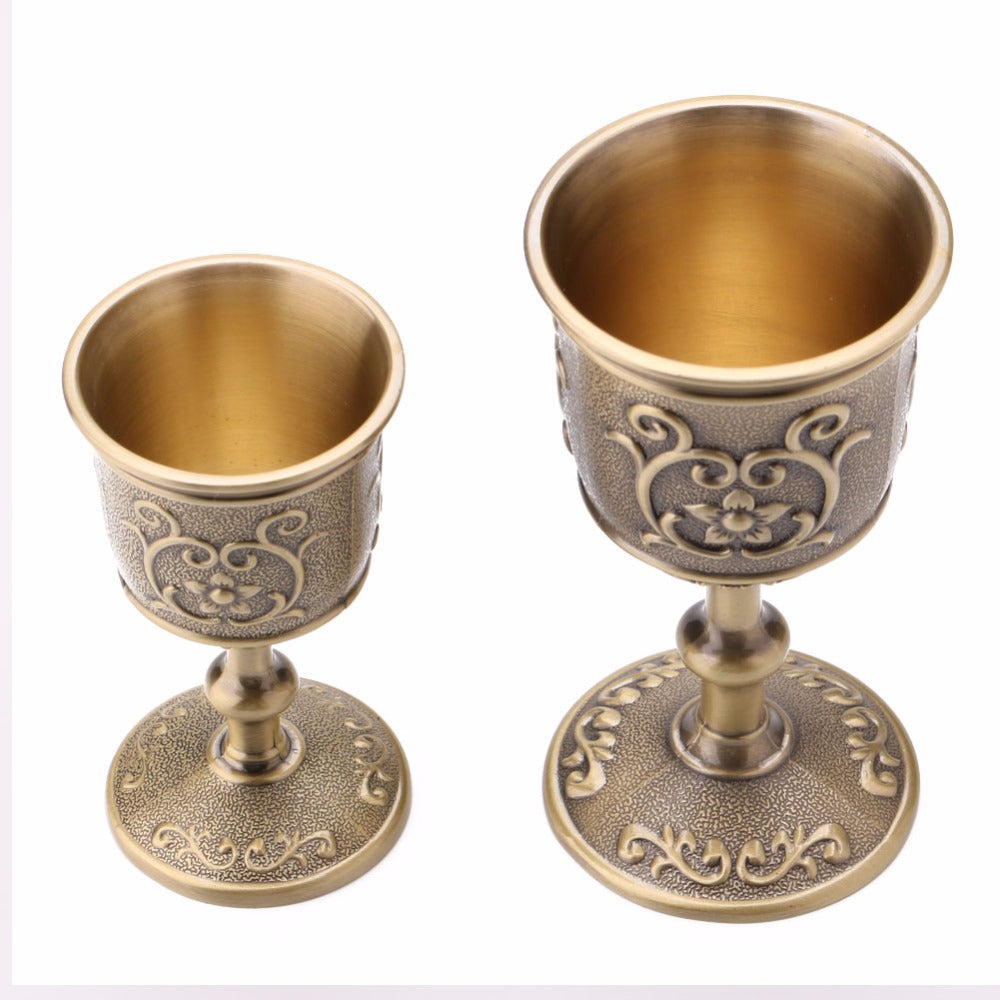 Vintage embossed flower bronze wine glass